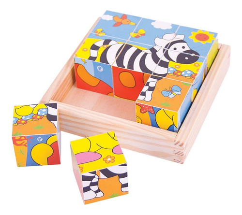 Bigjigs Toys Safari Cube Jigsaw Puzzle - 6 Rompecabezas De 9