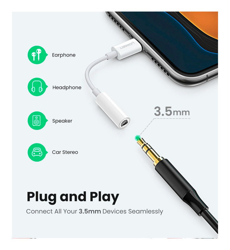 Adaptador Jack De 3.5 Mm Audio Compatible Con iPhone E iPad (Usado)