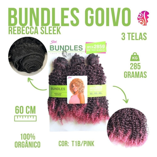 Cabelo Organico Cacheado Afro Importado-bundles Goivo-sleek Cor Preto Com Californiana Rosa T1b/pink