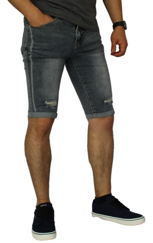 Imagen 2 de 3 de Short Jeans Elasticado Hombre Gris
