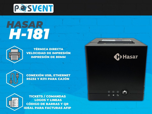 Imagen 2 de 8 de Impresora Comandera Hasar 181 Usb | Serie | Ethernet (180)