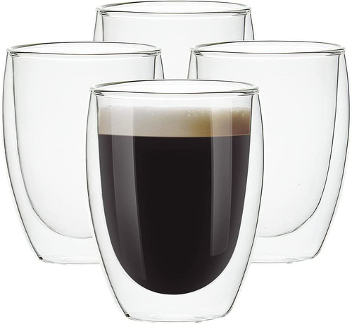 [4-pack,12oz] Glass Cups, Double Walled Thermo Espresso G...