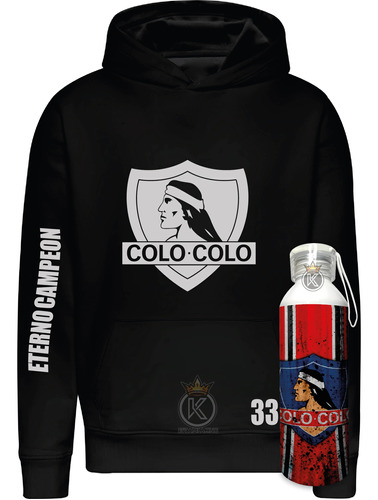 Poleron Colo Colo + Botella En Aluminio 750ml - Eterno Campeon - Futbol Chileno - Juego - Estampaking