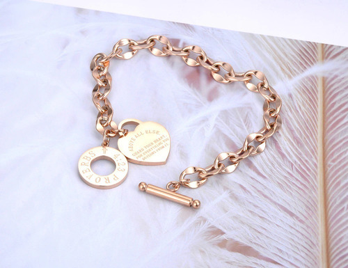 Collar Oro Rosa Eslabones Gruesos Corazón Buchón Broche T