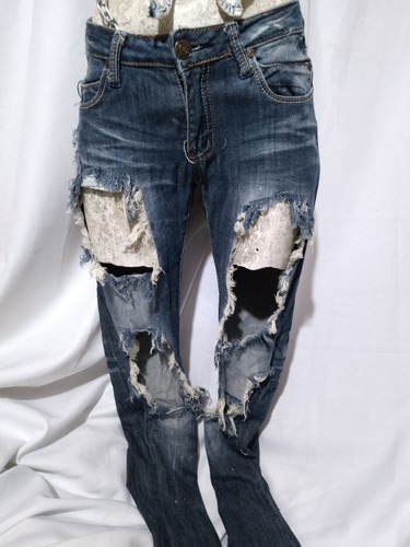 Sexy Pantalón Mezclilla Jeans Muy Roto Deslavado Machine