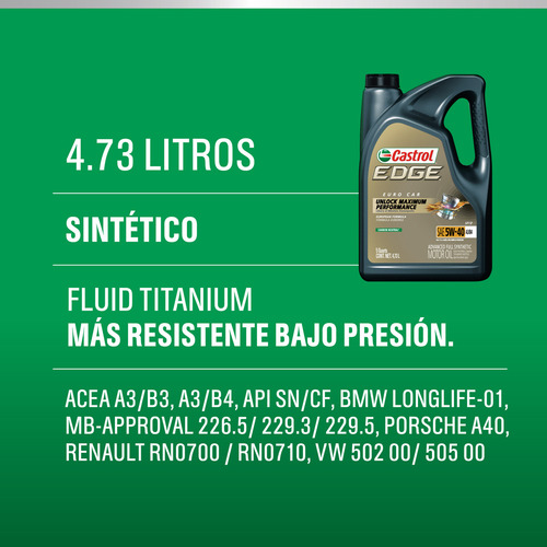 Aceite Para Motor Castrol Sintético Edge 5w-40 X 4.73l