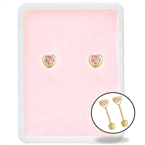 Broquel Corazon Rosa 3.5 Mm Bebe/niña En Oro Solido 10k! 