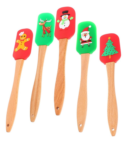 Juego De Espátulas Navideñas En Silicona Y Madera