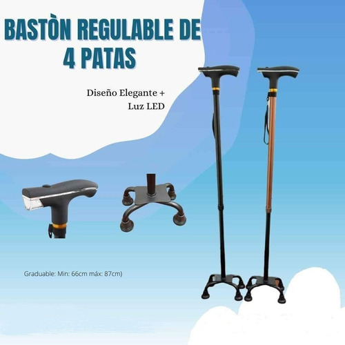 Baston 4 Patas Araña Graduable Reforzados Estable + Luz Led