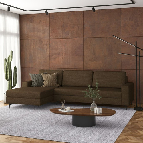 Sofá 274cm Linhão Marrom Preto Loft Com Chaise Esquerda