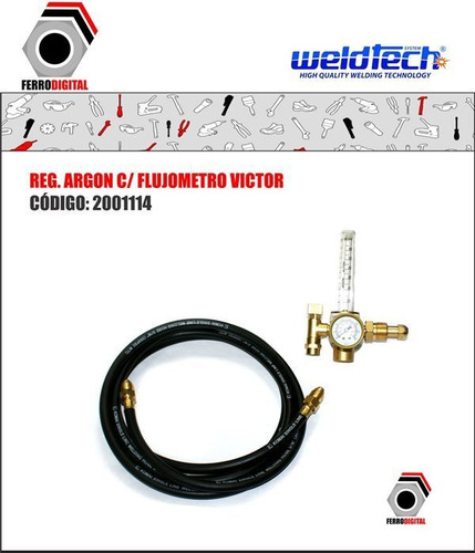 Imagen 2 de 4 de Regulador De Argon Con Flujometro Y Manguera Victor