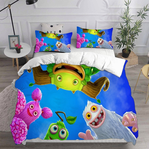 Ropa De Cama Singing Monsters De 3 Piezas, Funda De Edredón