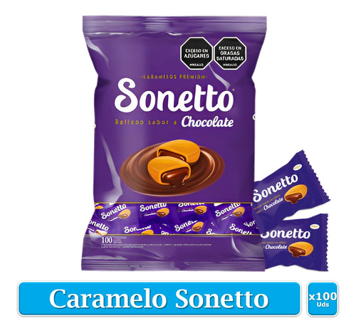 Caramelo Blando Premiun Sonetto Chocolate Bolsa X100uds