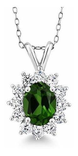 Collar - 925 Sterling Silver Green Chrome Diopside Pendant N