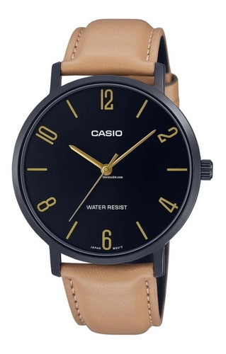 Reloj Casio Hombre Mtp-vt01bl-1b Malla Cuero Marron Claro Color del fondo Negro