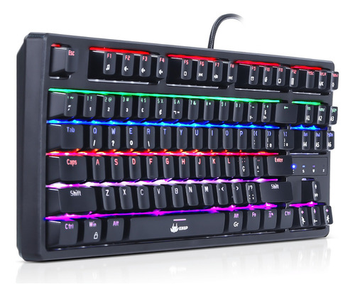 Teclado Gamer Mecânico Usb Pc Computador Rgb Led Switch Azul Cor de teclado Preto Idioma Português Brasil