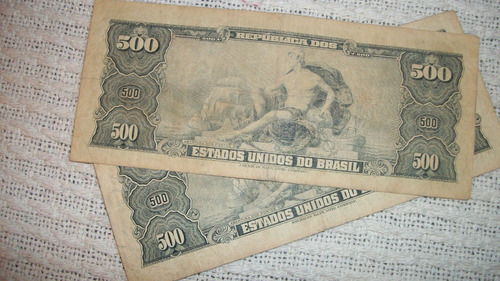 Billetes Antiguos Brasil: 500 Cruzeiros Sellado 50 Centavos