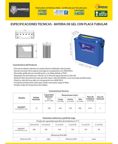Imagen 4 de 10 de Bateria Solar - Ciclo Profundo - 12v 200ah - Addo