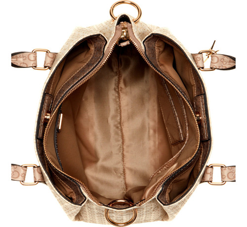 Bolsa Guess Factory Bg924506-sml Acabado de los herrajes Níquel Color Beige Correa de hombro Beige Diseño de la tela Lisa