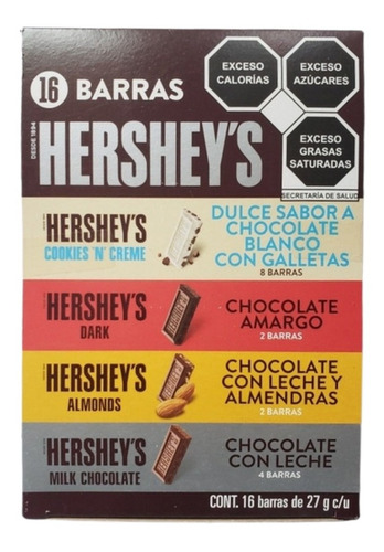 Chocolate Hershey's Variety Pack Con 16 Piezas De 27 Grs C/u