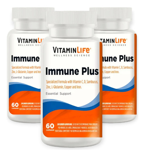 3 Frascos Immune Plus Multivitaminico 60caps C/u Vitaminlife