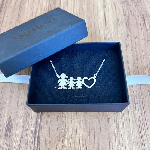 Imagen 8 de 10 de Collar Dije Mamá Niños Corazón De Plata .925 Mujer Agálea