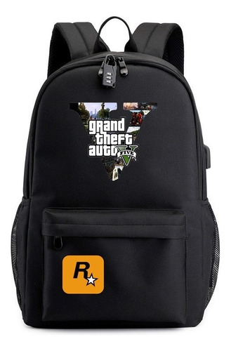 Mochila De Anime Grand Theft Auto Gta5 Game Usb Con Puerto