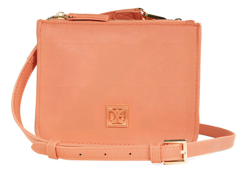 Bolsa Crossbody Cloe Para Mujer Chica Doble Cierre Color Coral