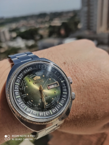 Vintage Orient 3 Chaves Horário Mundial Worlddiver Verde Rev