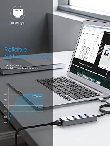 Hub Usb 3.0 De 3 Puertos Lention Con Adaptador Gigabit Ether