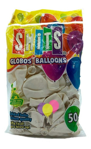 Globos Smits #9 C/50 Metal O Perla Colores Smi1x1 Color Blanco Perla