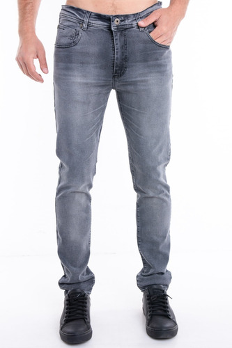 Pantalon Jeans Hombre Semi Chupin Gris Localizado Premium