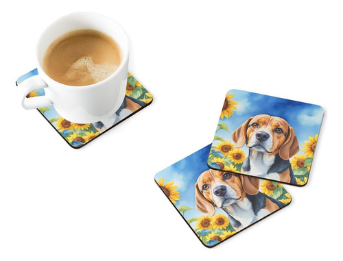 Carolines Treasures Beagle En Girasoles Posavasos De Espuma,