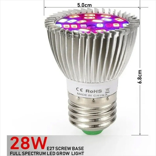 Imagen 3 de 6 de Ampolleta Grow Led Cultivo Aluminio 28 Led + Soquete E27