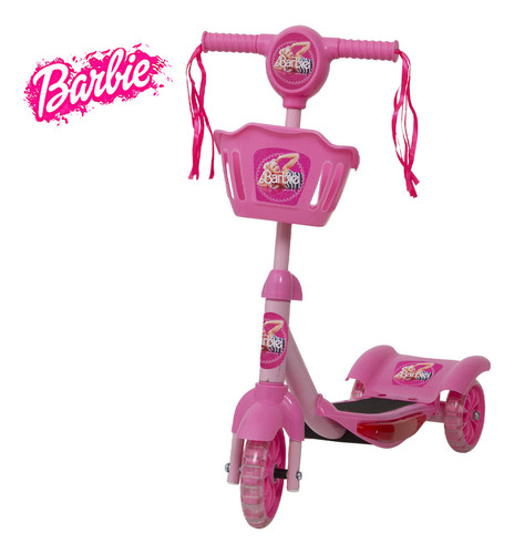 Patinete Barbie Scooter Menina Com Luzes Led Ajusta Altura
