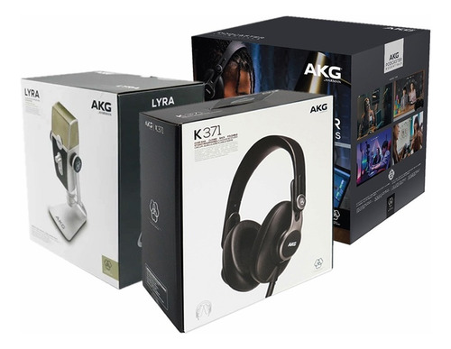 Kit Combo Podcaster Akg Microfono Usb Lyra Auriculares K371 Color Plata