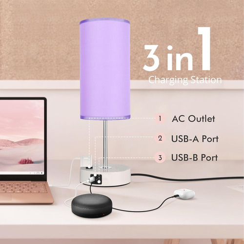 Lámpara De Mesita De Noche Con Puerto Usb, Lámpara De Escrit