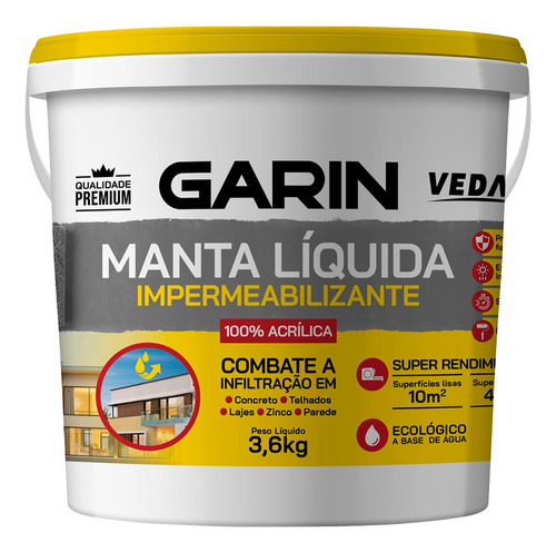 Garin Premium Impermeável Manta Líquida Emborrachada 3,6kg Cor Branco