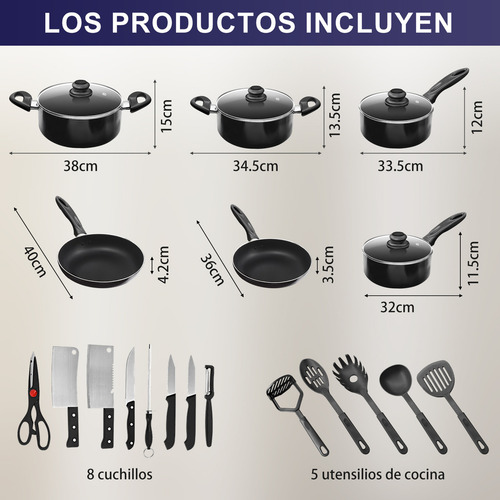 Batería De Cocina 23 Piezas Con Aluminio Antiadherente Color Negro Cinsa