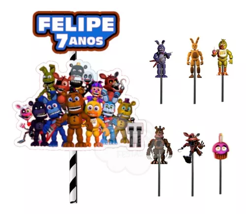 Pacote com 6 bonecos de topo de bolo da Fnaf da Freddy's para