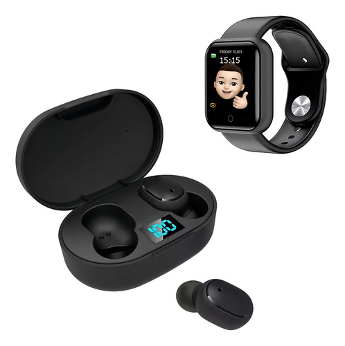 Relógio Smart Digital D20 Masculino / Feminino + Fone S/fio Caixa Preto