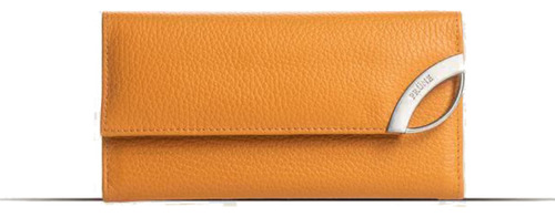 Billetera Prüne Katy con diseño Graneado color naranja de cuero - 9cm x 17cm