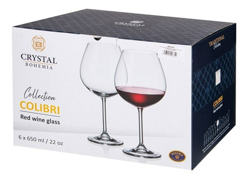 Imagen 6 de 7 de Copón Vino Cristal Bohemia Colibrí 650ml Set X 12