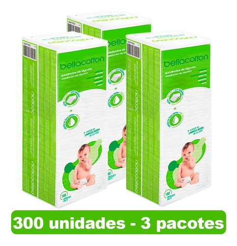 Algodão Bellacotton Quadrado Para Bebê - 3 Pacotes