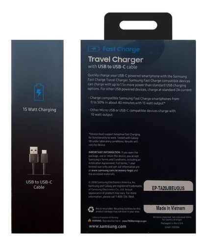 Imagen 8 de 8 de Cargador Rapido De Pared Tipo C Original Samsung S10 S9 S8 +