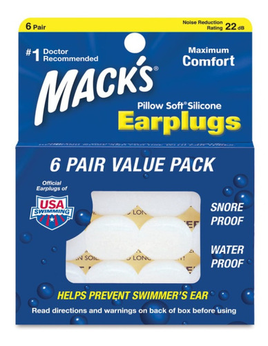 Mack's Pillow Soft Silicone Tapones Para Los Oídos 6 Pares