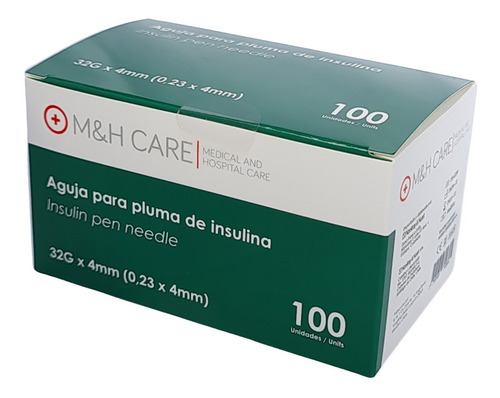 Aguja Para Pluma De Insulina 32g X 4mm Caja 100 Unidades