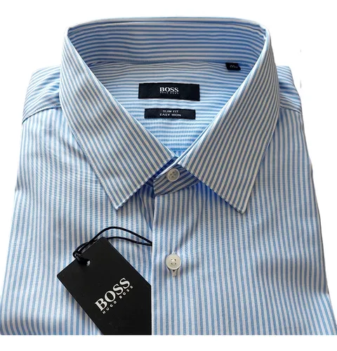 Camisa Hugo Boss A Rayas Azules 17 1/2-44 Xl Slim Fit