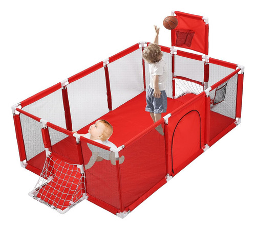 Corral Seguridad Bebes Con Aro De Básquet 180cm Color Rojo