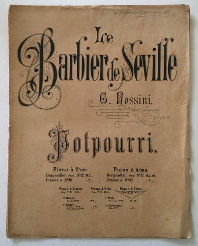  Partitura Antigua El Barbero De Sevilla G. Rossini